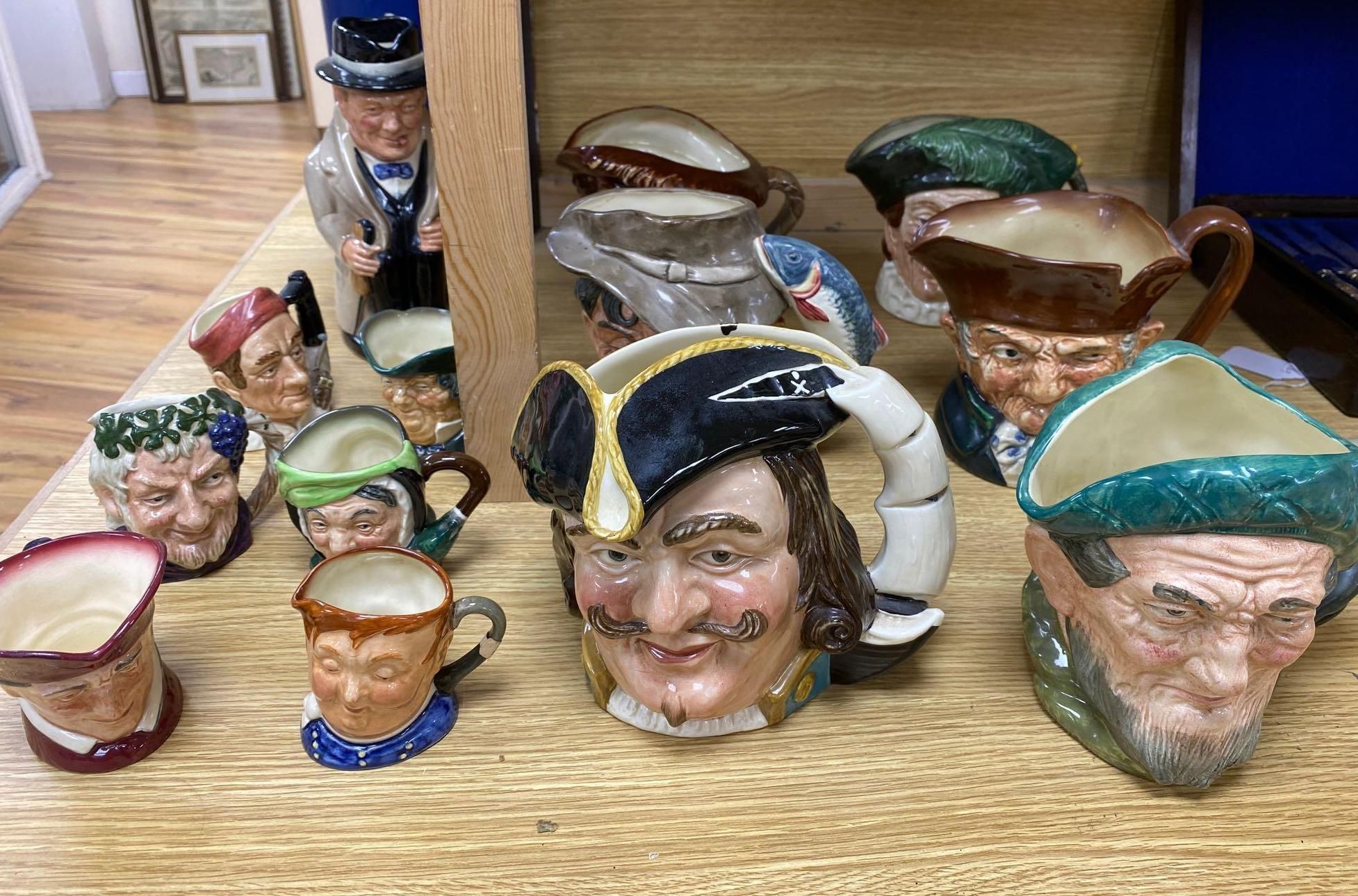 Twelve Royal Doulton character mugs and a Toby jug , Winston Churchill